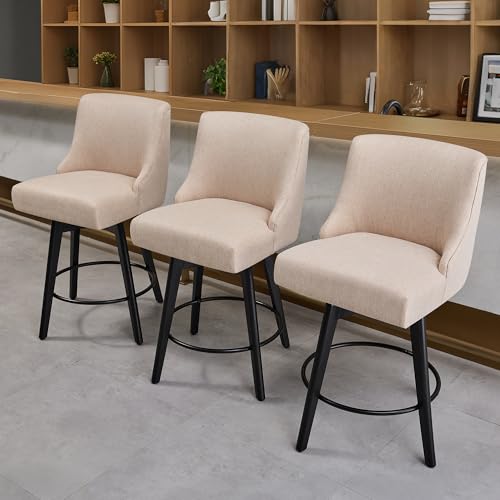 Image of 26 inch Counter Height Swivel Bar Stools, Set of 2, Flax Beige
