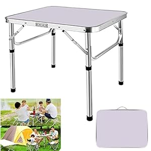 Klapptisch aus Aluminium, 60 cm, tragbar, für Camping, Picknick, Outdoor, Gartentisch für Grillparty, Schreibtisch, PC-Arbeitsplatz, platzsparend, kompakt, zusammenklappbar, höhenverstellbar