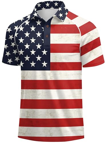 Camiseta polo para hombre con bandera americana, manga corta, estilo patriótico para 4 de julio miniatura 4