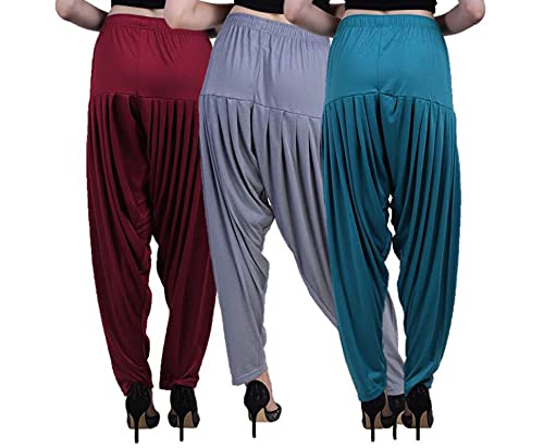Image of CASUALS Women's Regular Fit Viscose Drawstring Patiala Harem Pants Combo Pack 3