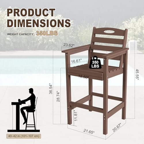 Image of Domi Barstools, Tall Adirondack Chairs Set of 2, Bar Height Outdoor Chairs | HDPE, Oversize, All-Weather, Brown