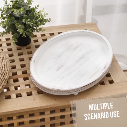 Festwind Wooden Tray,Oval Decorative Tray For Coffee Table Kitchen Dinning Table Entryway, Small Beaded Tray For Holidays, Wood Tray Weathered White #TOP4