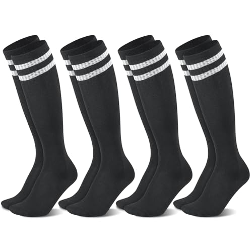 Firtink 4 Paare Fußballsocken Kinder, Sportsocken Fußball Socken Trainingssocken Fussball Socken für Jungen und Mädchen Schwarz , 3Y+ / 33-37