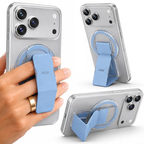 Sangle pour les doigts MagSafe CLCKR bleu transparent pour éviter les chutes d'iPhone
