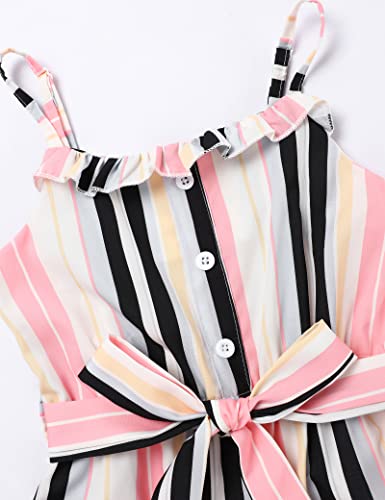 Crazyme Girls Jumpsuit Striped Sleeveless Girl Casual Rompers Suspender Wide Leg Pants With Belt Jumpsuit For Girls 4-13Y #TOP4