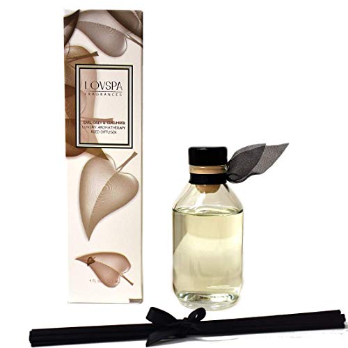 LOVSPA Earl Grey & Cucumber Reed Diffuser Set - Bergamot, Cucumber, Vanilla and Musk - A Refined Black Tea Room Scent Diffuser Made with Essential Oils, Made in The USA - Thumbnail 2
