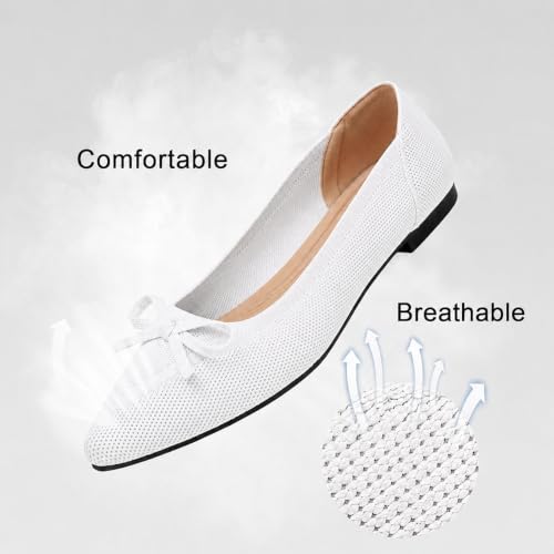 Image of TINGRISE Women's Flats Pointed Toe Bow Knit Ballet Shoes Comfortable Dressy Mesh Slip On Flat
