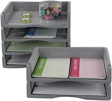 Tstorage Plastic A4 File Letter Stackable Storage Tray Support, Gray, 6 Pack