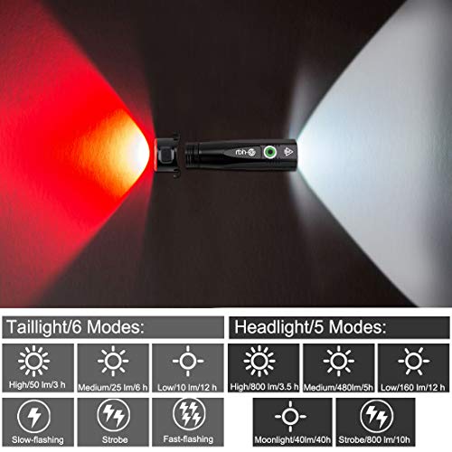Te-Rich Ultra Bright Bike Lights Rechargeable 800 Lumens Headlight and Taillight Set, LED Bicycle Lights Front and Back, Quick Release Safety Lamp Cycling Accessories for Road/Mountain/City Bikes
