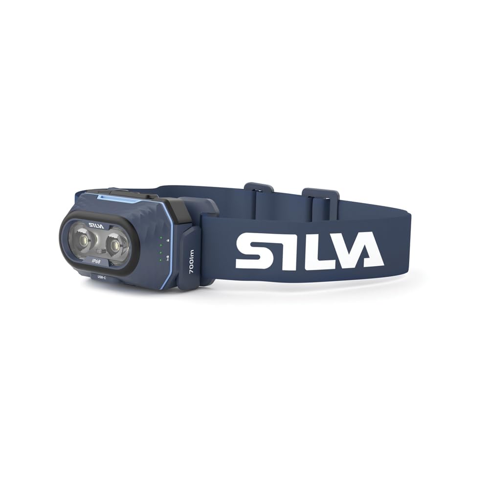 Silva Head Torch Battery Powered - Rechargeable USB-C - Explore 5-700 Lumen Head Lamp - 4 Brightness Levels - White, Red & Orange LEDs - Battery Indicator - Outdoor & Running Head Torch