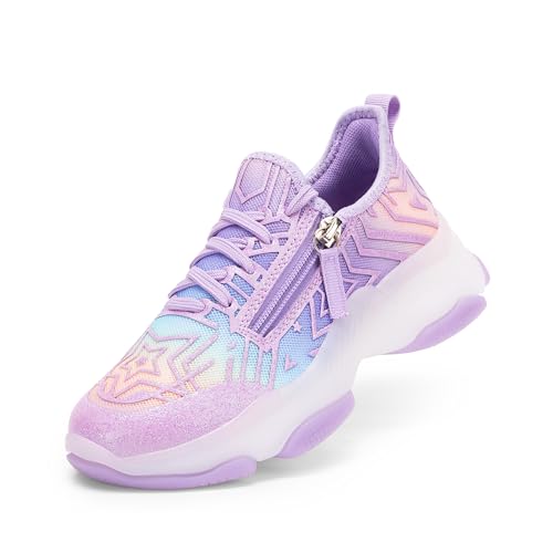 Image of DREAM PAIRS Kids Girls Sneakers Zipper Casual Shoes Jelly Sole Sparkle Lightweight Walking Shoes,Size 10 Little Kid,Purple,KKUMFN2501