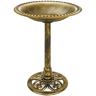 Best Choice Products 28in Pedestal Bird Bath, Vintage Outdoor Resin Accent Decoration w/Fleur-de-Lis Accents - Gold