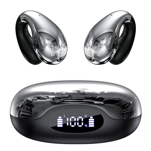 Upgraded Clip-on Ear Earbuds, Bluetooth 6.1 Wireless Open Ear Headphones, Comfortable Fit with Crystal Clear Sound, 50-Hour Battery Life, Open-Ear Wireless Headphones for Gym & Outdoor Sports, Black