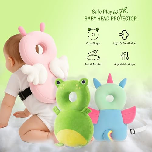 Image of Baby Head Protector Cushion for Toddlers, Plush Soft Safety Helmet with Adjustable Straps for Crawling & Walking, Lightweight Back & Head Protection (6-36 Months) (Green-Frog)