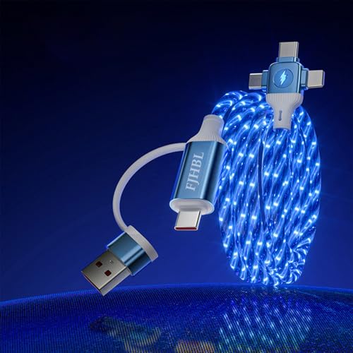 Image of 6 Combinations Multi Ports USB Charger Cable USB A /USBC to Micro USB /Type C PD Fast Charging Cord Light Up LED Starry Current to be a Night Light Compatible with Most of devices-39 inches Blue.