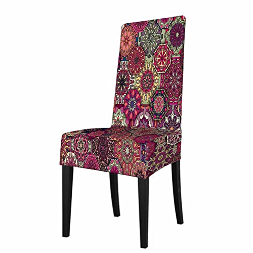 Numland Floral And Mandala Elements Dining Room Chair Covers Bohemian Batik Dot Colorful Ethnic Doodle 1 Pack Short Stretchable Polyester Removable Washable For Home Kitchen Restaurant Banquet #TOP18