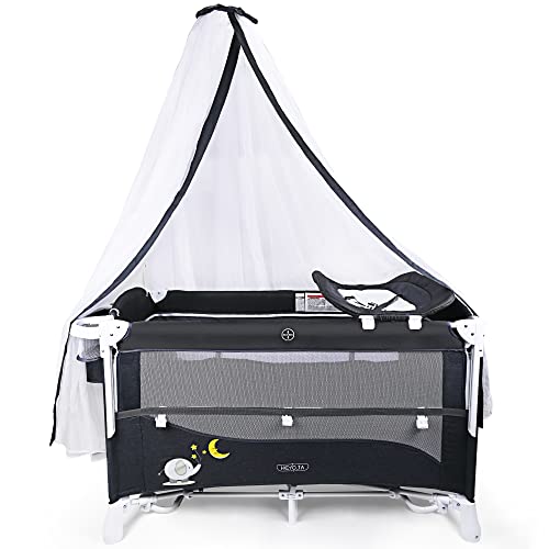 Heyo.ja Portable Baby Playard, 4 In 1 Pack And Play, Baby Bedside Sleeper With Bassinet, Changing Table, Foldable Bassinet Bed With Luxury Mosquito Net For Boys Girls Infant Grey #TOP5