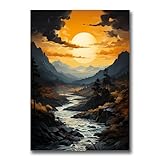 Poster Wall Art Effect Sunlight And Mountain Range Print Art Western, Landscape Abstract Artwork Of Mountains And Rays Of Sunlight, Poster, Art Decor