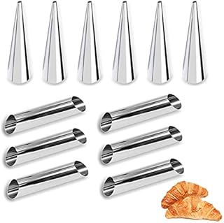 Cannoli Form Tubes,12pcs Screw Croissant Mold,Stainless Steel,Non-Stick Coating,Cream Spiral Horn Roll Moulds Set,Cone Tubular Shaped, for Baking Danish Crisps,Desserts,Bread,Pastry,Pancake,Sliver