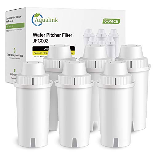 AQUALINK JFC002 Replacement for Brita Longlast Water Filter, Compatible with standard Mavea 107007, Brita Classic 35557, OB03, 6PACK