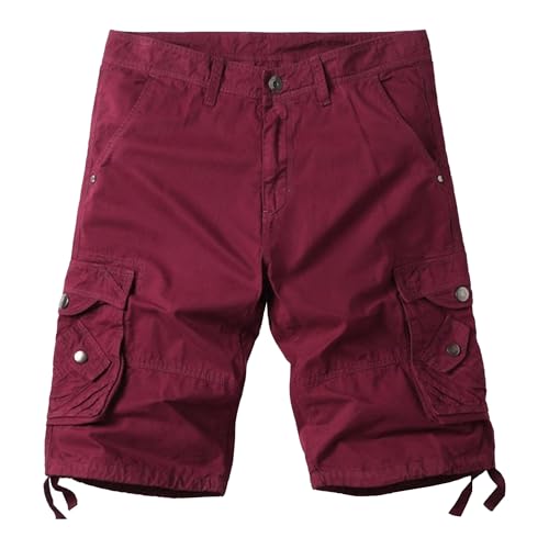 Short cargo multi-poches homme coton léger bermuda travail décontracté camouflage rouge taille 50