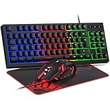 Rewurnth Gaming Keyboard and Mouse Set, UK Layout 75% TKL RGB Backlit Wired Keyboard, Ergonomic 4-Color LED Gaming Mouse, Large Mouse Pad, USB Plug & Play for PC, Mac, Xbox, PS4