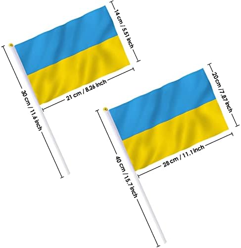 Ukraine Hand Wave Small Flags - AhfuLife 10/30/100 Pcs Ukraine Ukrainian Small Flags on Sticks with 30cm White Pole for Parade, Patriotic Activities, Home Decoration (14 x 21 cm, 100 Pcs)