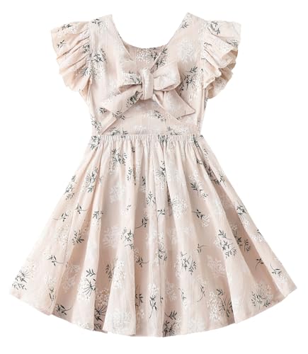 GSVIBK Toddler Girl Cotton Dress Flutter Sleeve Baby Backless Dresses Kids Bowknot Boho Beach Ruffle Sundress