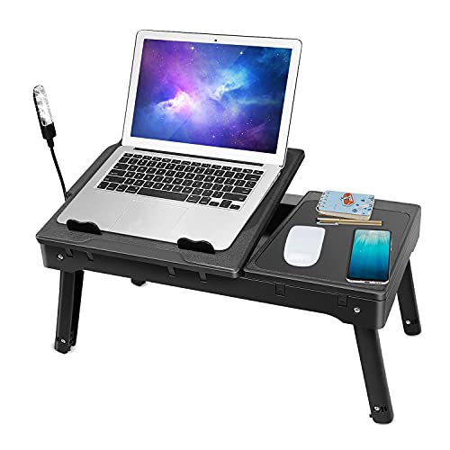 iMountek Laptop Table Bed Notebook Desk-Multi-Functional Laptop Bed Table Tray with Internal Cooling Fan, Laptop Desks with LED Light, 4 USB Ports, Storage, Mouse Pad (black)