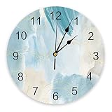 Wall Clock Teal Marble Battery Operated Clocks PVC Silent Non-Ticking Wallclock 10 Inch Turquoise Ab