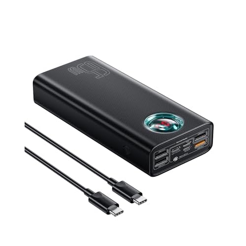 Baseus Portable Charger, 30,000mAh Power Bank 65W Battery Pack, Smart Digital Display, 7-Port for Laptop, MacBook, iPad, iPhone 15/14/13 Series, Steam Deck, ROG Ally, Samsung (Black)