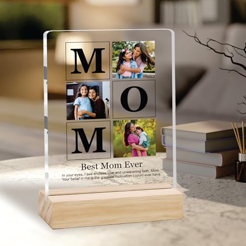 Image of Giftplease Customized Photo Frame With Wooden Stand | Personalised Printed Photo & Text Frame | Gift For Mom | Birthday | Mother's Day | (Transparent, 6x8 Inches, Tabletop) m 08