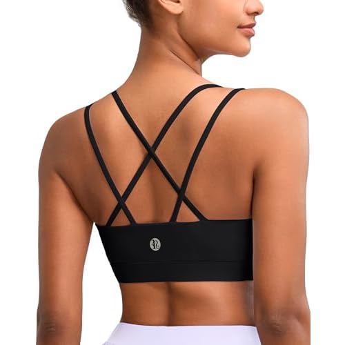 RUNNING GIRL High Impact Sports Bras for Women - Scoop Neck Strappy Sports Bra High Support Moulded Cup Workout Bra B-black Small