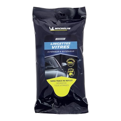 MICHELIN 008891 28 Lingettes Nettoyantes Vitres Voiture, Nettoie et Dégraisse, sans Traces ni Reflets, 100% Viscose