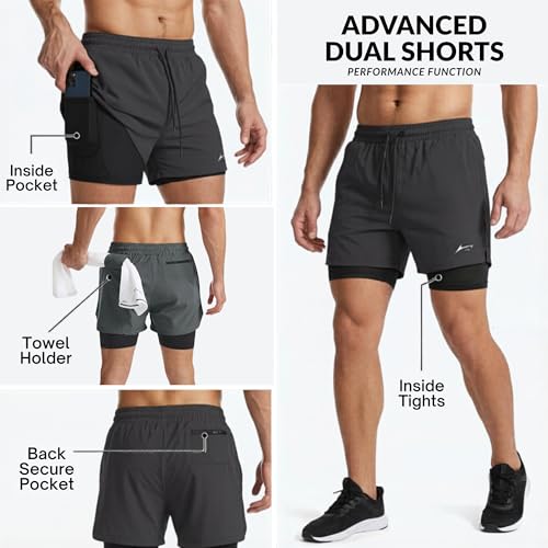 Image of PROSHARX Apex Dual Shorts Advanced with Concealed and Secure Pockets & Towel /T-Shirt Holder | Men's 2 in 1 Double Layer Short for Running, Gym & Sports