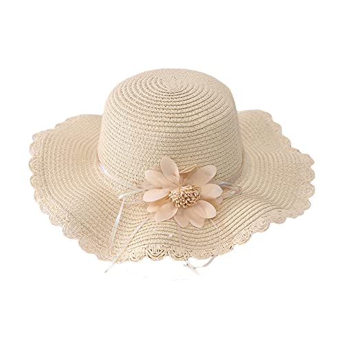Toddler Baby Girls Wide Brim Straw Sun Hat With Shoulder Bag Set Cute Lace Bowknot Flower Beach Cap (As1, Alpha, One_Size, Beige Hat Bag) #TOP2