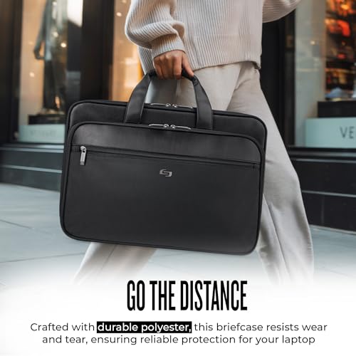 Image of Solo New York Briefcase - Laptop Carrying Bag for Women & Men, Brief for Travel & Work, File Compartment, Retractable Shoulder Strap, Fits 16 inch Computer - Paramount, Black