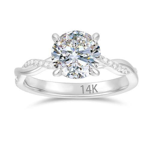14K Gold Round Cut Moissanite Engagement Rings for Women (White-Gold, 10)