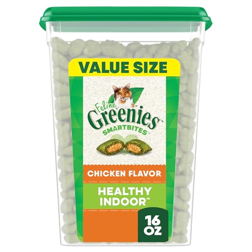Greenies Feline Smartbites Healthy Indoor Cat Treats, Chicken Flavor, 16 oz. Tub