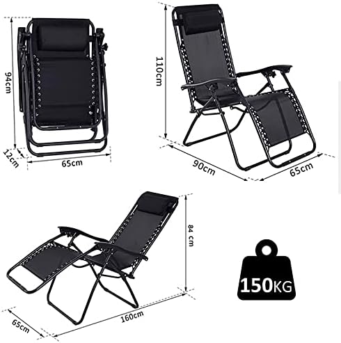 Neo 2X Zero Gravity Recliner Outdoor Chair Reclining Garden Sun Lounger Portable (Black)