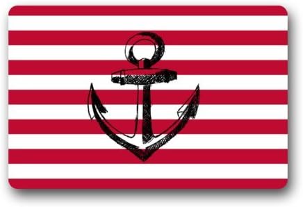 Red and White Stripes with Anchor Art Print Non-woven Fabric Door Mat Indoor/Outdoor/Bathroom Doormat Rugs for Home/Office/Bedroom 23.6"(L) x 15.7"(W)