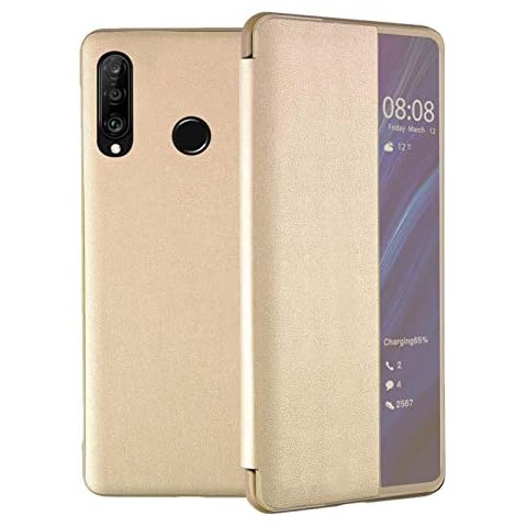 Caler Cover Compatible with Huawei P30 Lite Mirror Smart View Cover Wallet Flip Silicone Transparent Leather Case Bumper Protector Cover Mirror Shell Cover