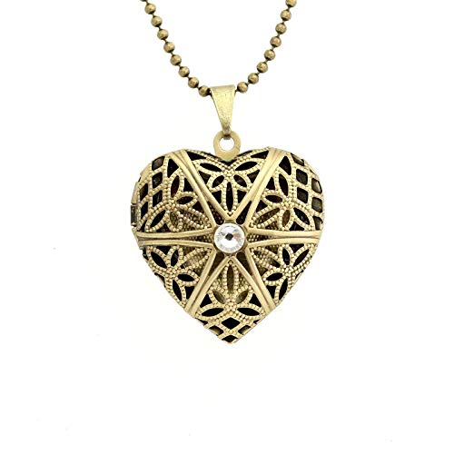 Colar Relicário Coração Ouro Velho Médio Vazado