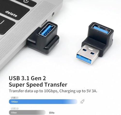Image of Tobo 90 Degree USB 3.2 Adapter Up and Down Angle Type A Male to Female Connector USB L Shape Extender Supports 10Gbps Data Transfer & Charging PC, Laptop, Hard Drive, Keyboard TD-1075TC Pack of 1