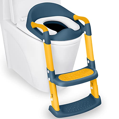 JASSONE Potty Training Seat, Toddler Step Stool, 2 in 1 Potty Training Toilet for Kids, Baby Seat with Splash Guard and Anti-Slip Pad for Boys Girls Potty Training, Blue