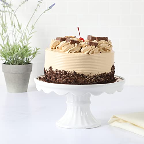 Martha Stewart Patterson 10" Round White Stoneware Pedestal Cake Stand, 5.1" Tall - Fits 9" Cakes | Elegeant Display Plate Stand for Parties, Weddings & Desserts by Martha Stewart - Image 2