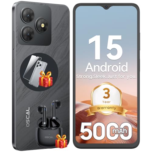OSCAL FLAT 2 SIM-Free & Unlocked Mobile Phones 2025, Android 15 Smartphone, 12+128GB/2TB Octa Core, 5000mAh Battery Phone for Sale, 90Hz 6.56" HD+ Display, 4G Dual Sim/GPS/Fingerprint/Face Unlock
