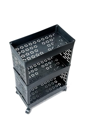 Image of Radiant Multipurpose Plastic Trolley with Dish Rack for Kitchen Fruit Vegetable Storage Basket Modern Organizer Stackable Shelf Cart Kitchenware Food, Snacks, Toys, Tiered Shelf (3 Layer)