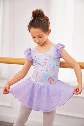 Arshiner Girls Ruffle Sleeve Ballet Dance Dress Tutu Skirted Leotard