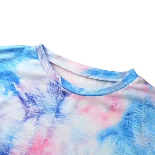 Image of Girls Short Sets Shorts and Crop Top Set, Short Sleeve T-Shirt and Shorts Summer Outfits for Girls Kids Tie Dye Shirt, 8-9 Years, A Blue